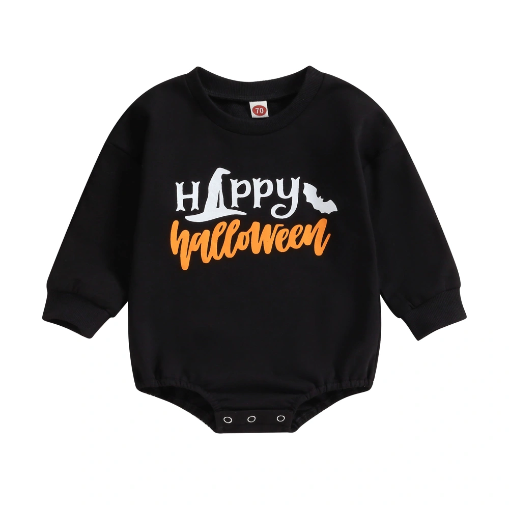 Baby Halloween Romper Long Sleeve Round Neck Bat Letter Print Bodysuit