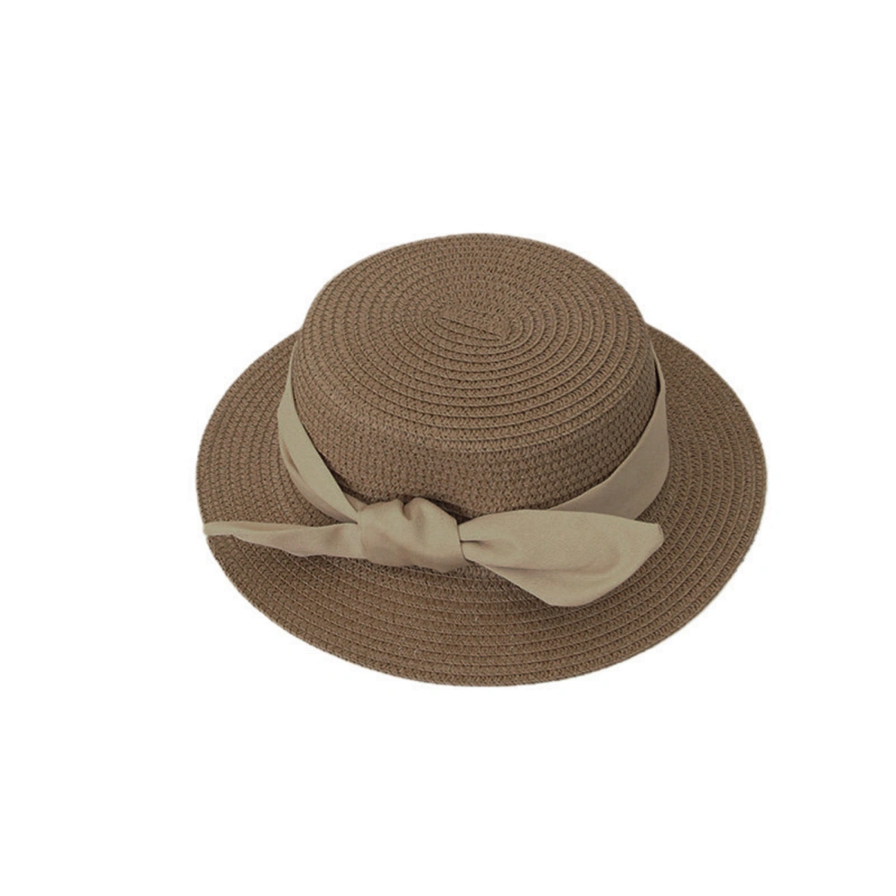 Girl’s Wide Brim Straw Hat with Windproof Rope Fashion Bow Sun Hat