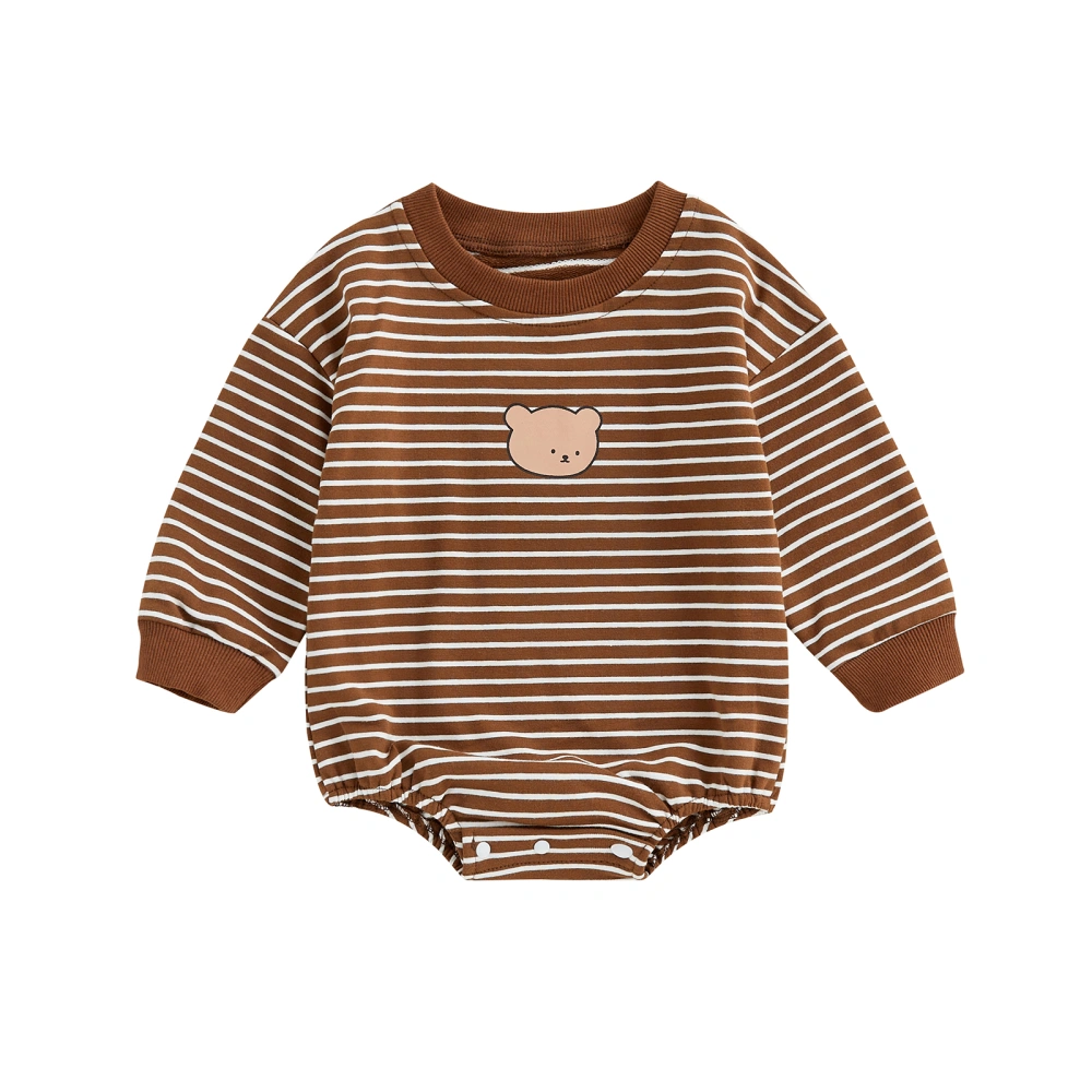 Baby Romper, Stripe Bear Print Round Neck Long Sleeve Bodysuit