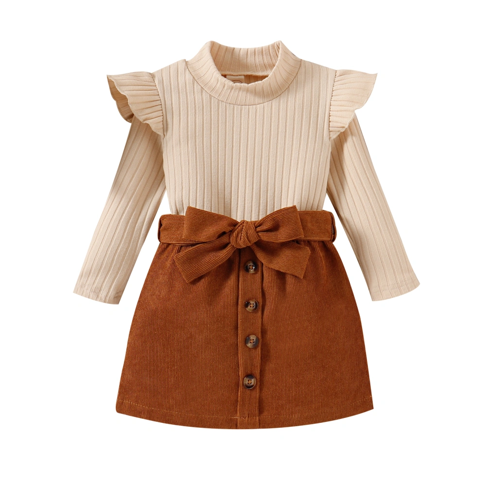 Kids Girls Long Sleeve High Neck Shirt + Half Dress + Waist Belt 