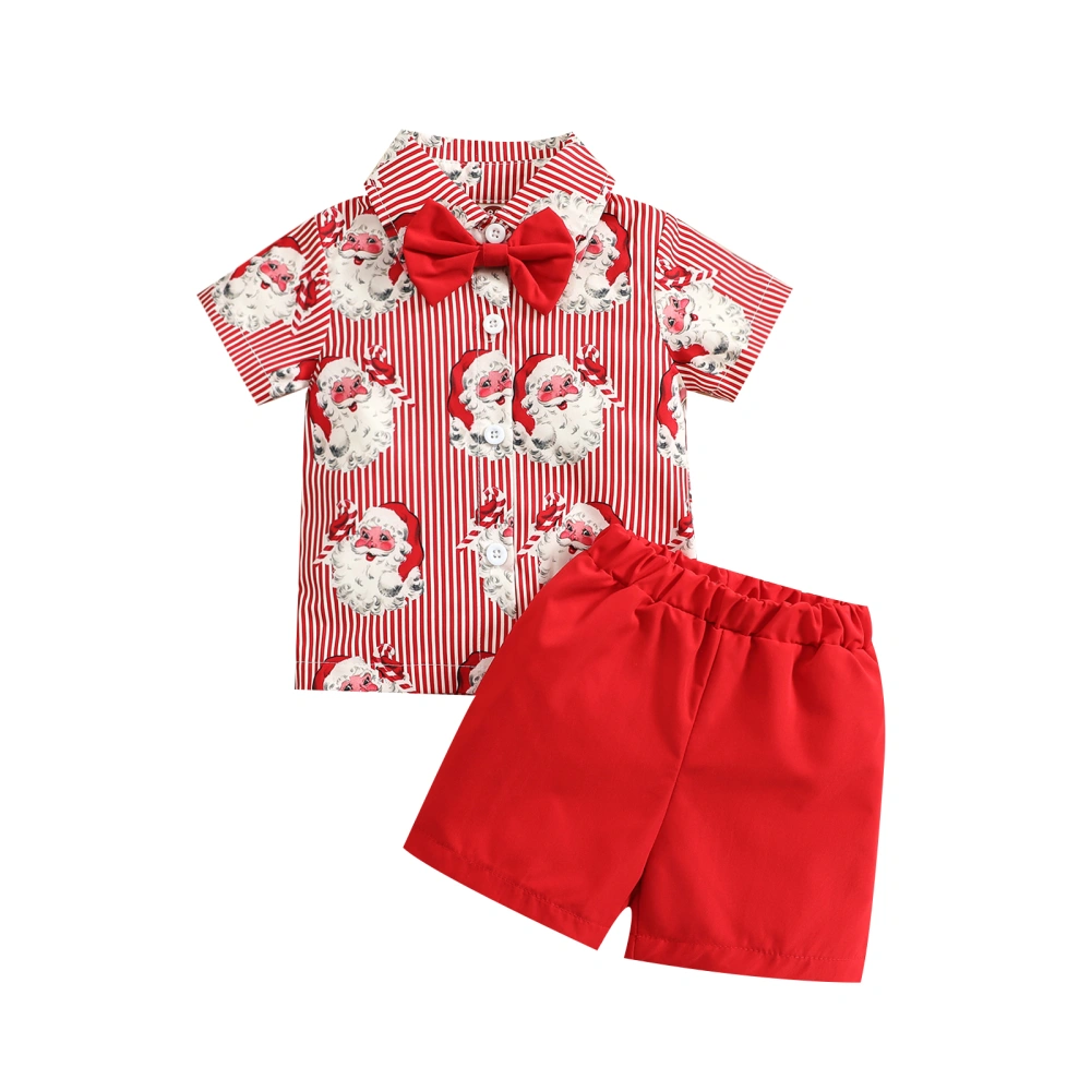 Boys Gentleman Outfits Short Sleeve T-shirt with Bow Tie and Shorts