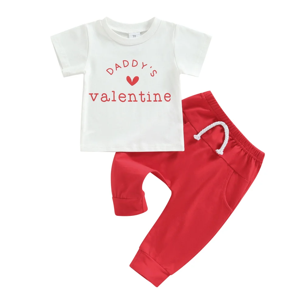 Valentine's Day Baby Outfit Letter Print T-shirt and Pants Set