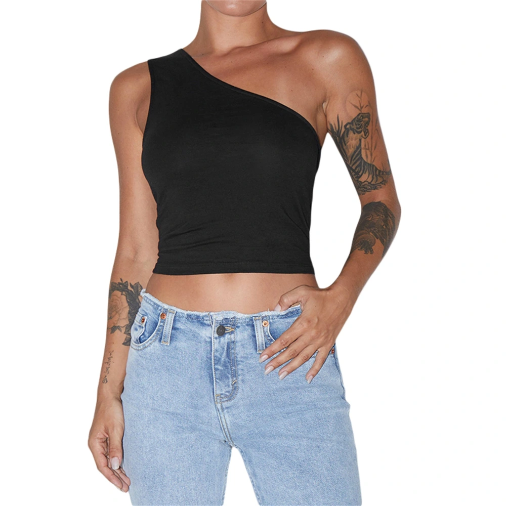 Women Summer One Shoulder Tank Tops Casual Sleeveless Crop T-shirt 