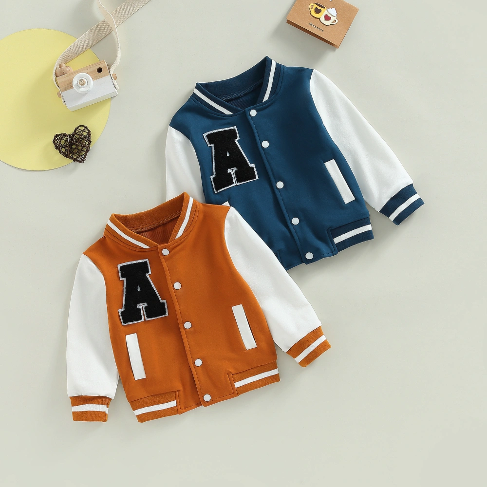 Boy Girl Baseball Jackets Toddler Letter Pattern Contrast Color Coat