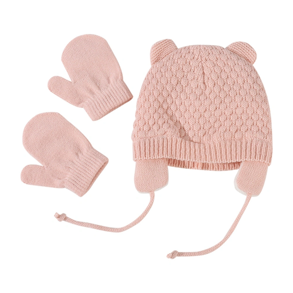 Kids Winter Knitted Hat Gloves Sets, Fleece Lining Warm Earflap Cap