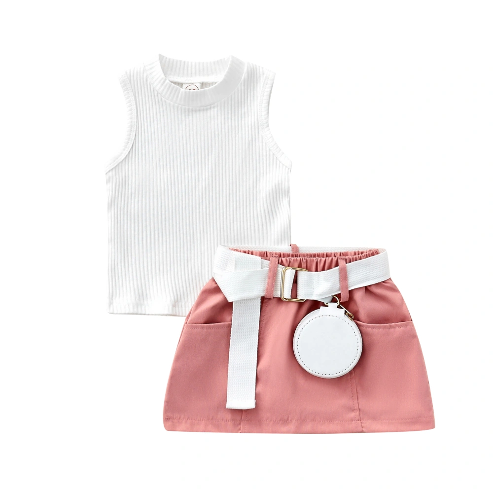 Girl Skirt Outfit Solid Color Tank Tops and Pocket Skirt Fanny Pack