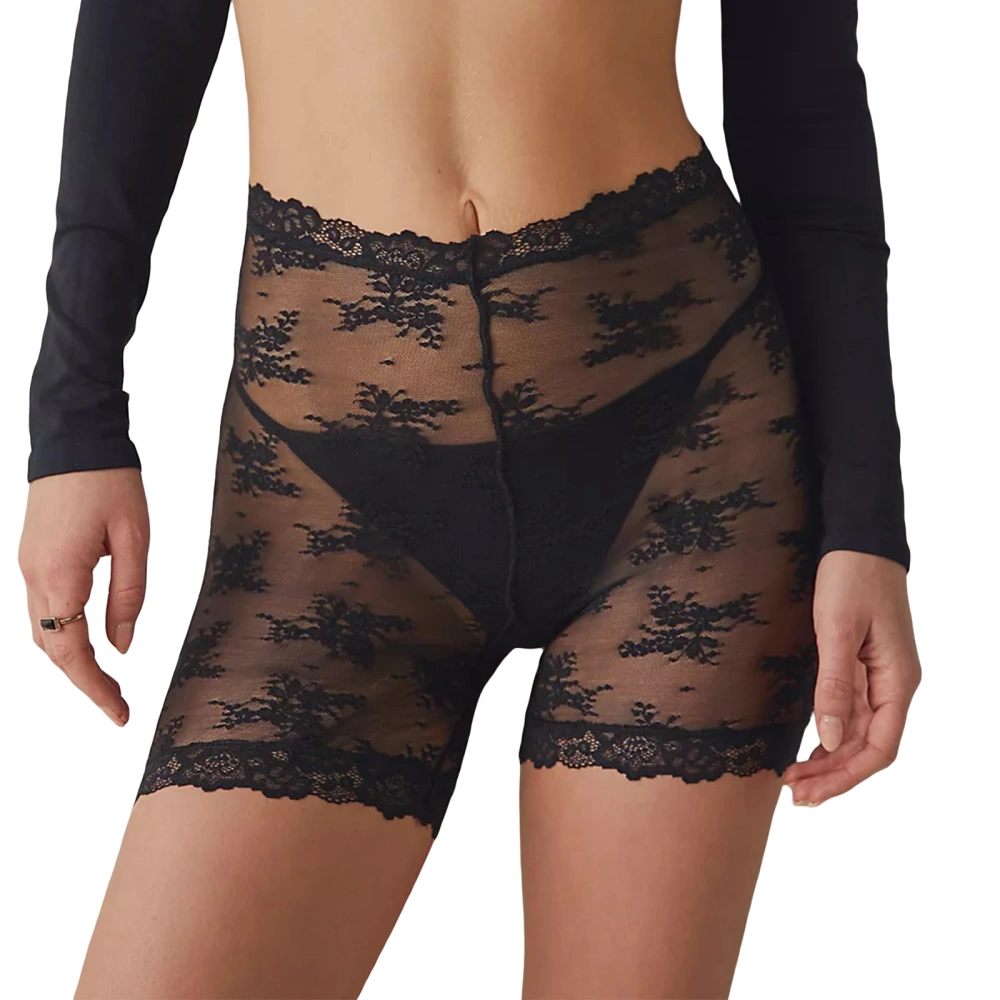 Women’s Sheer Lace Shorts, Summer High Waist Anti-Chafing Panty Shorts