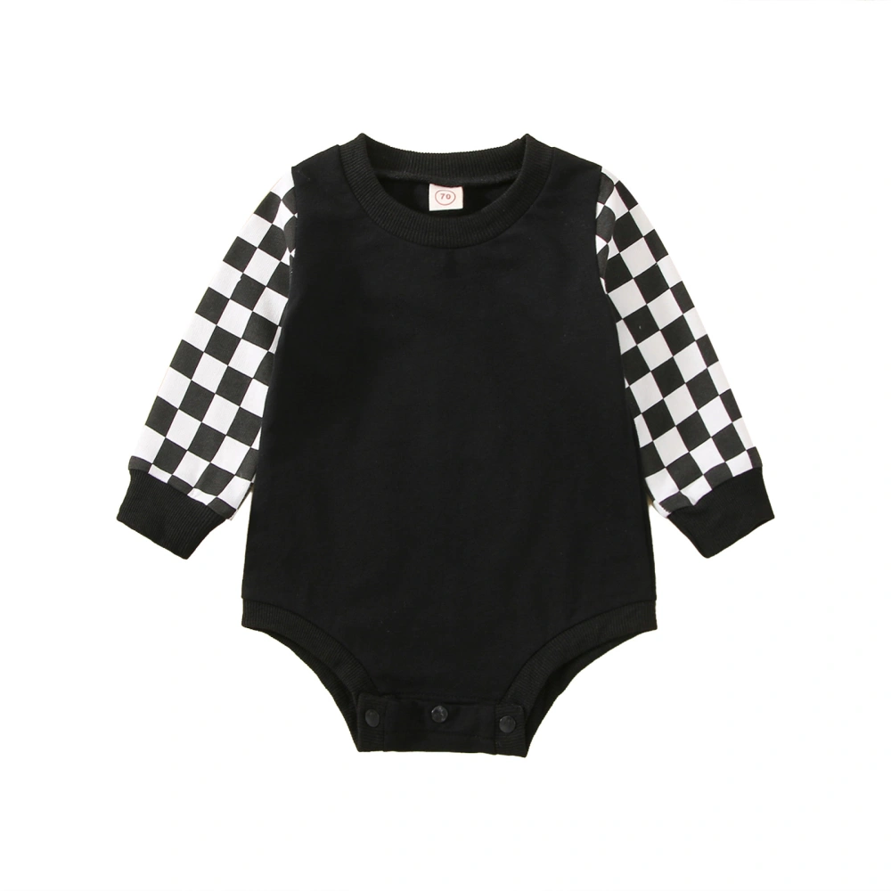 Baby Long Sleeve Romper, Plaid Pattern Round Neck Patchwork Bodysuit