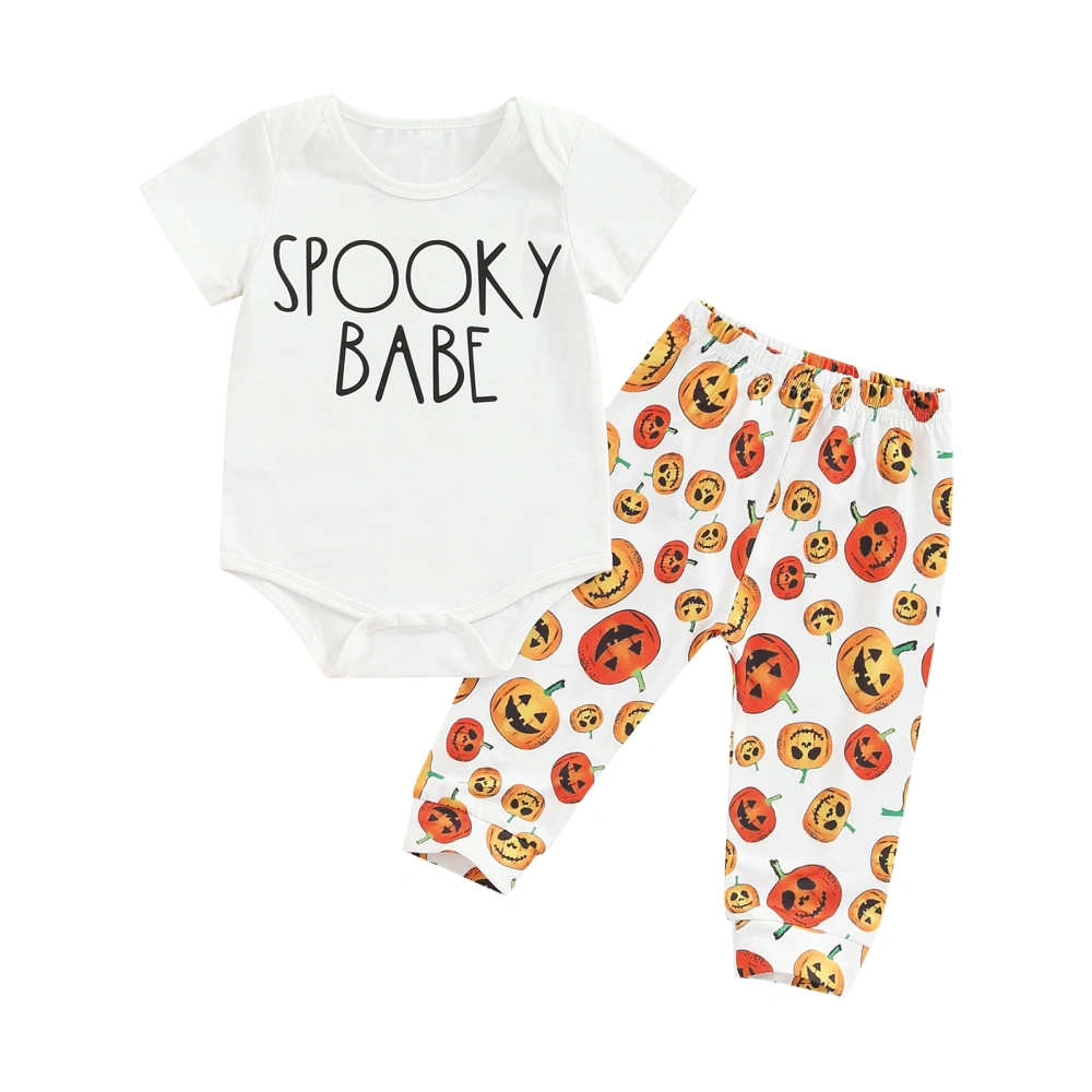 Halloween Toddler Letter Print Bodysuit + Pumpkin Print Trousers