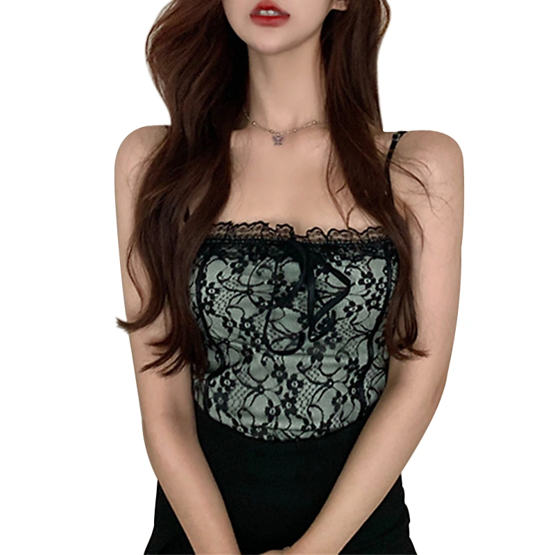 Charming Women Lace Camisole, Square Neck Low Cut Sleeveless Backless