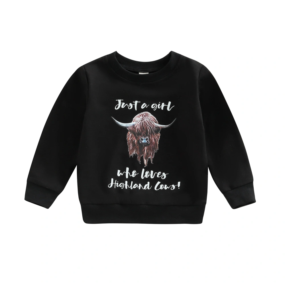 Toddler Girls Boys Sweatshirts Letter Cattle Print Round Neck Hoodies