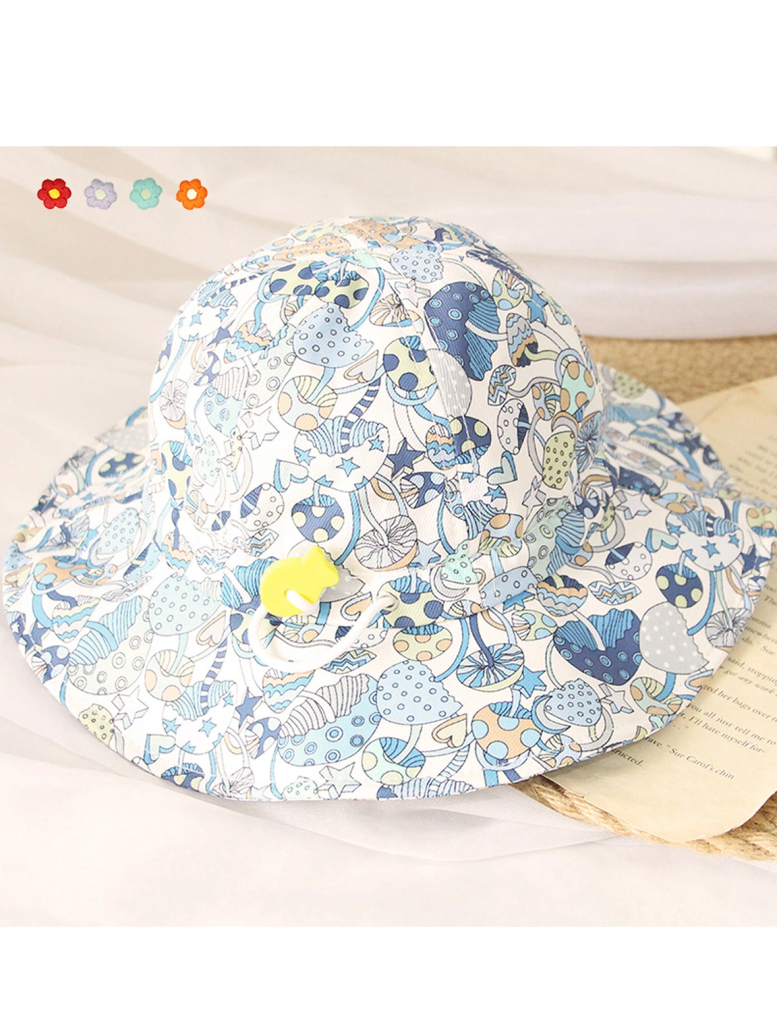Toddler Bucket Hat, Wide Brim Cartoon Mushroom Print Fisherman Hat