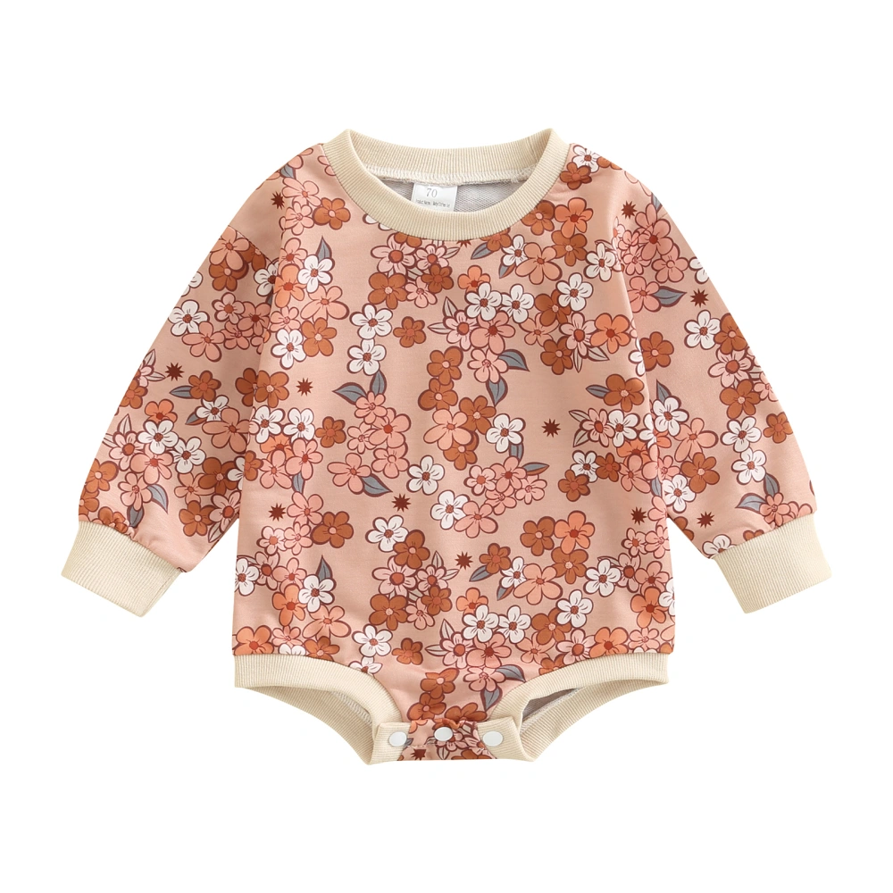 Baby Romper, Girls Flower Print Crew Neck Long Sleeve Bodysuit