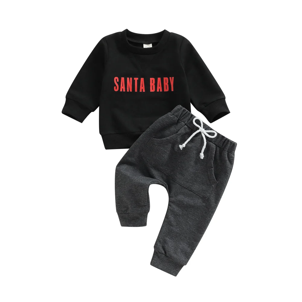 Baby Boys 2Pcs Christmas Outfits, Letter Pullover Tops and Pants Set