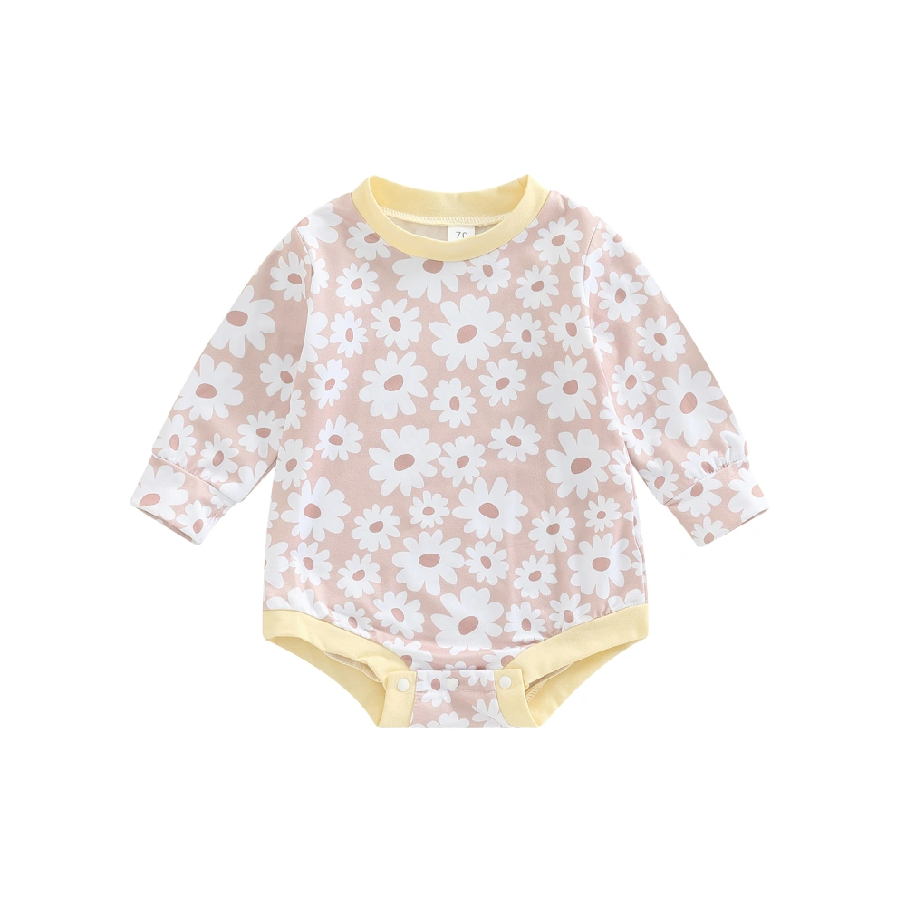 Baby Girl's Romper, Round Neck Long Sleeve Flower Printed Jumpsuit