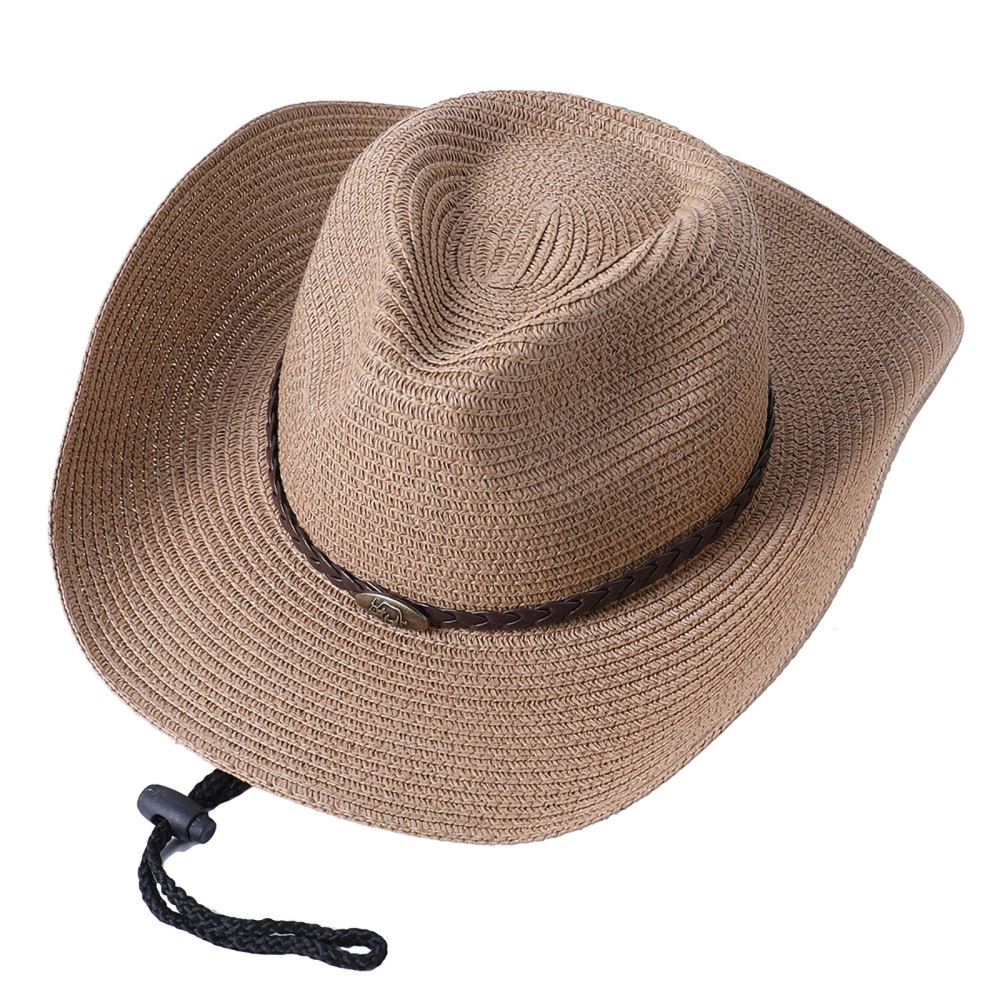 Men Women Straw Hat Western Cowboy Sun Caps with Adjustable Strap 