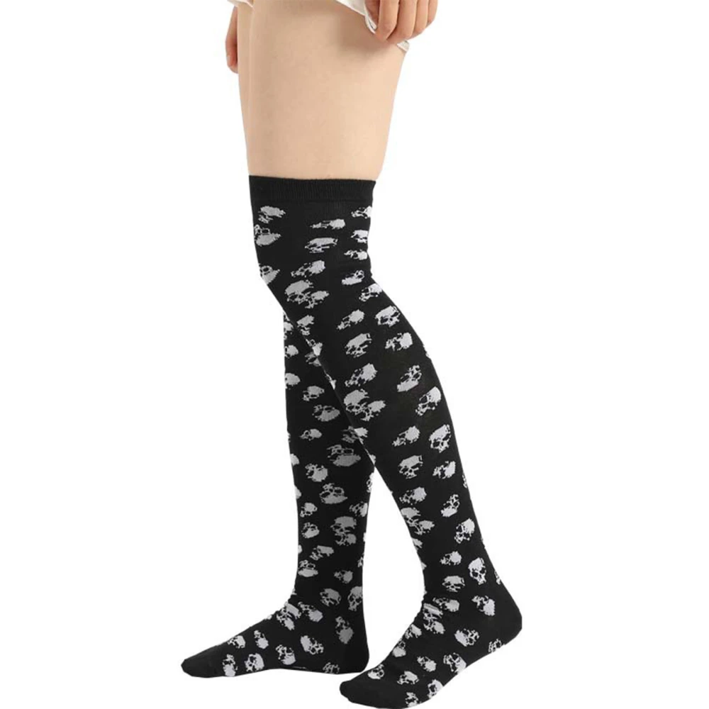 Women's Halloween Stockings, Skull Print Over Knee Long Socks