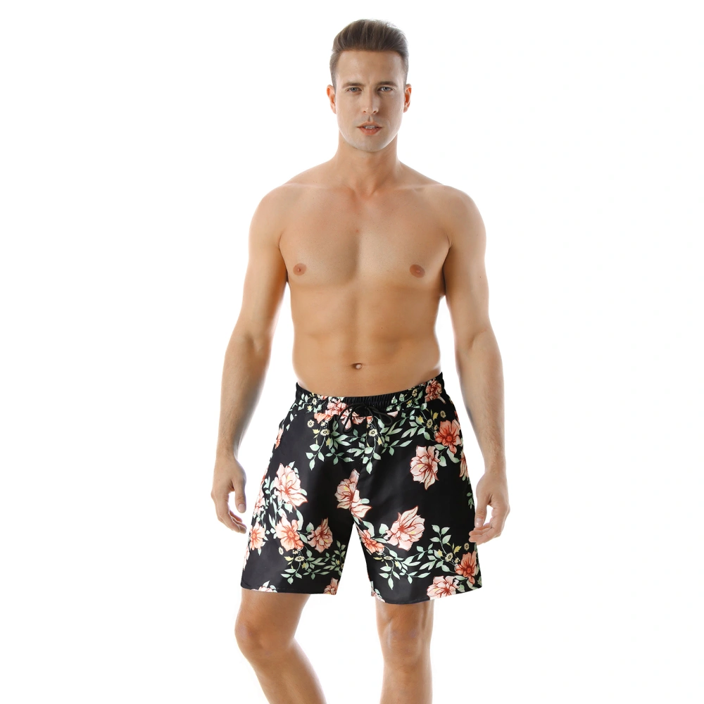 Father-Son Matching Swimwear, Mid Waist Flower Bandage Short Pants