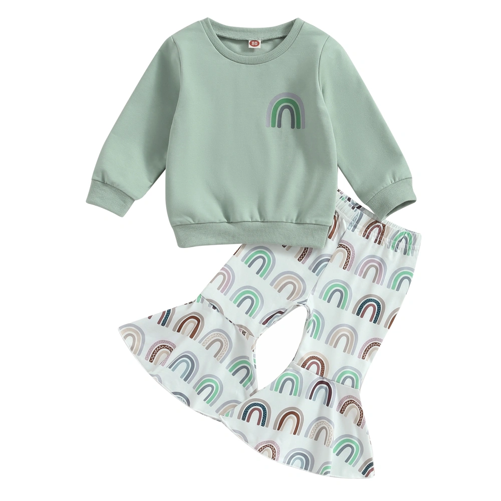 Toddler Girl Fall Outfits Sweatshirts Rainbow Print Flare Pants Set