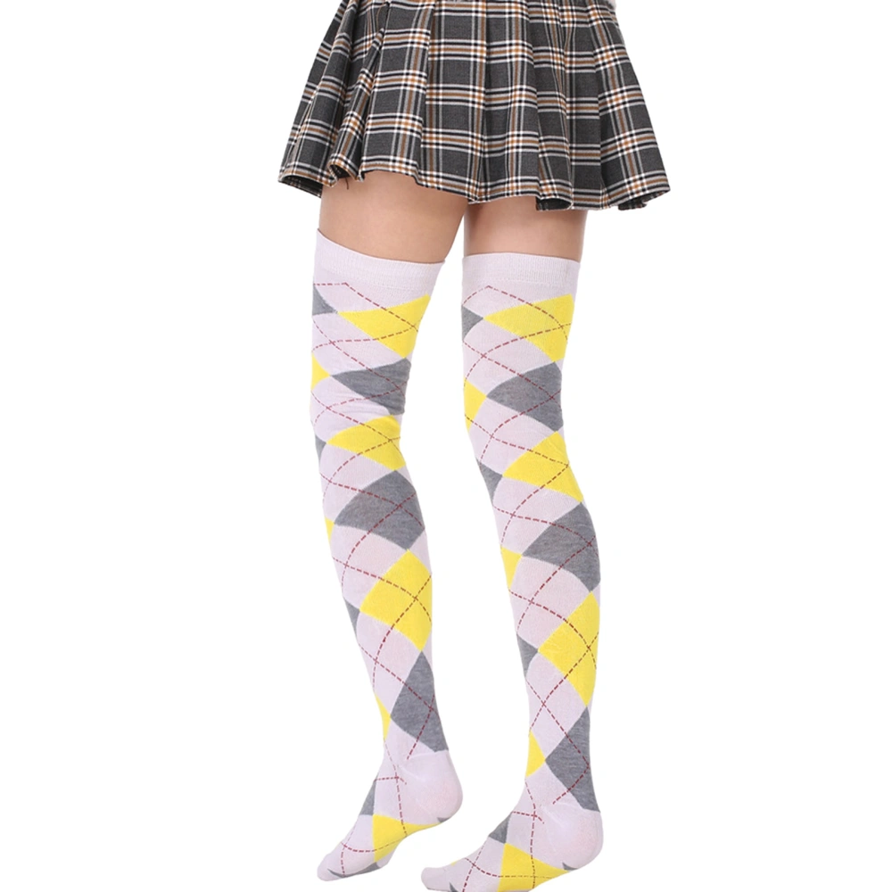 Women Thigh High Socks, Classic Argyle Print Over The Knee Stockings