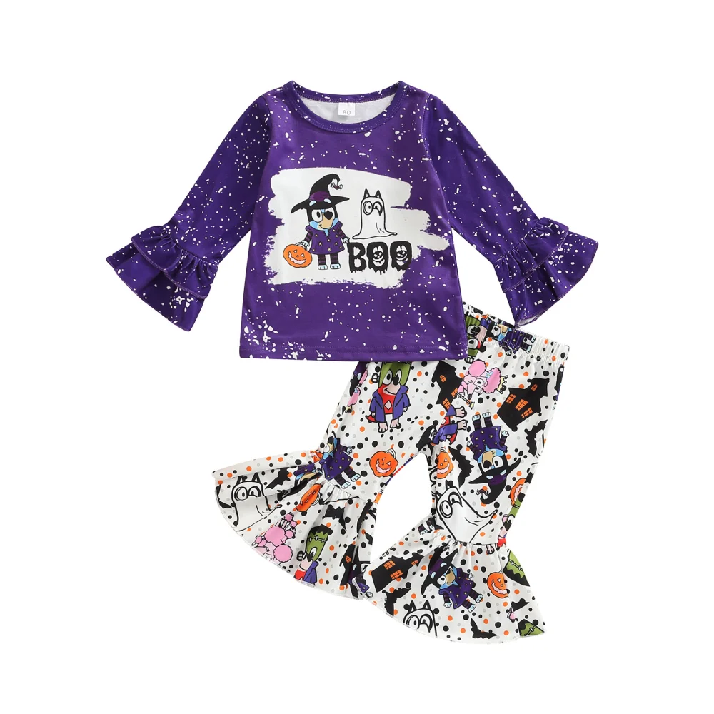 Toddler Girl Halloween Suits, Print Long Sleeve Tops + Long Pants Set