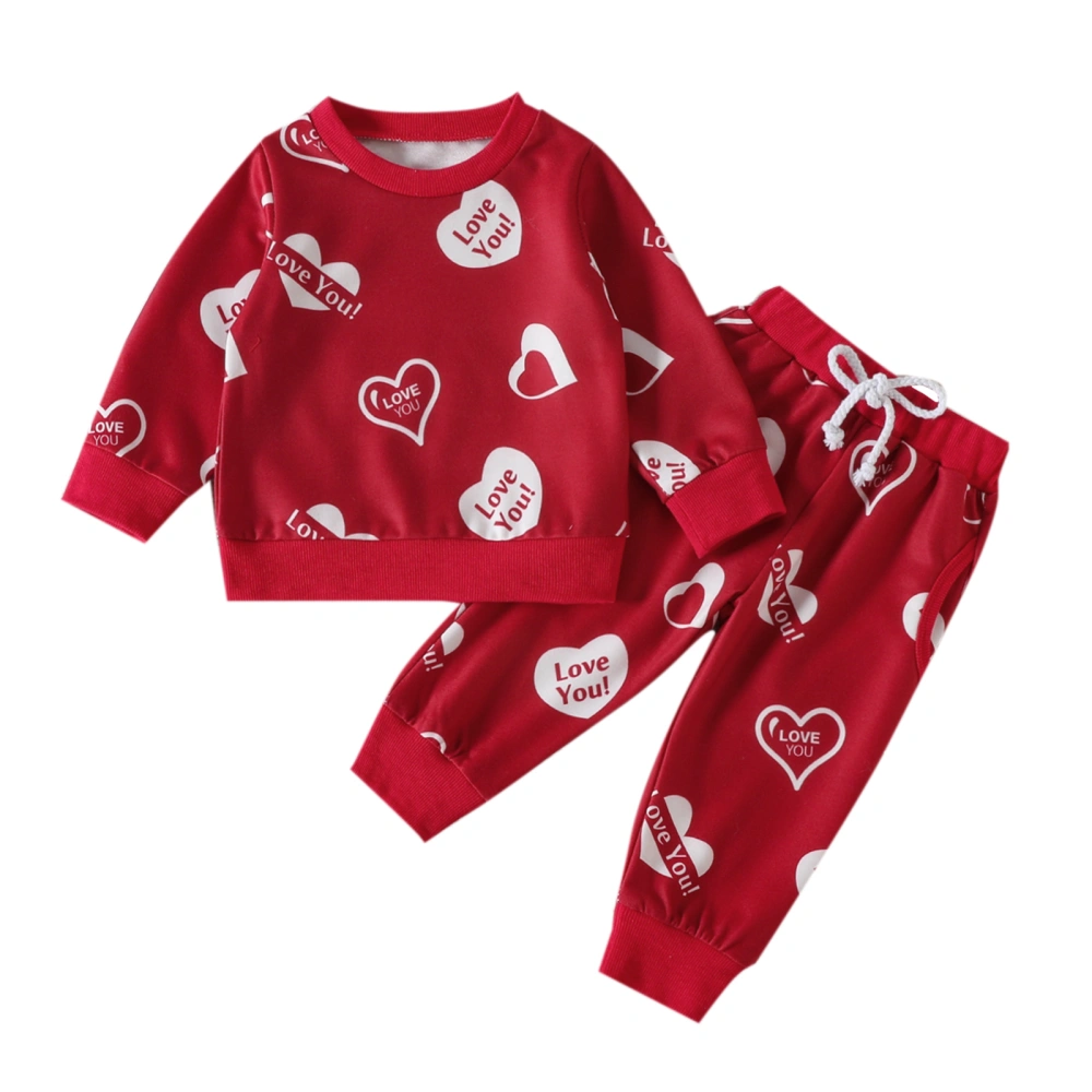 Baby Long Sleeve Heart Letter Print Pullover + Drawstring Pants