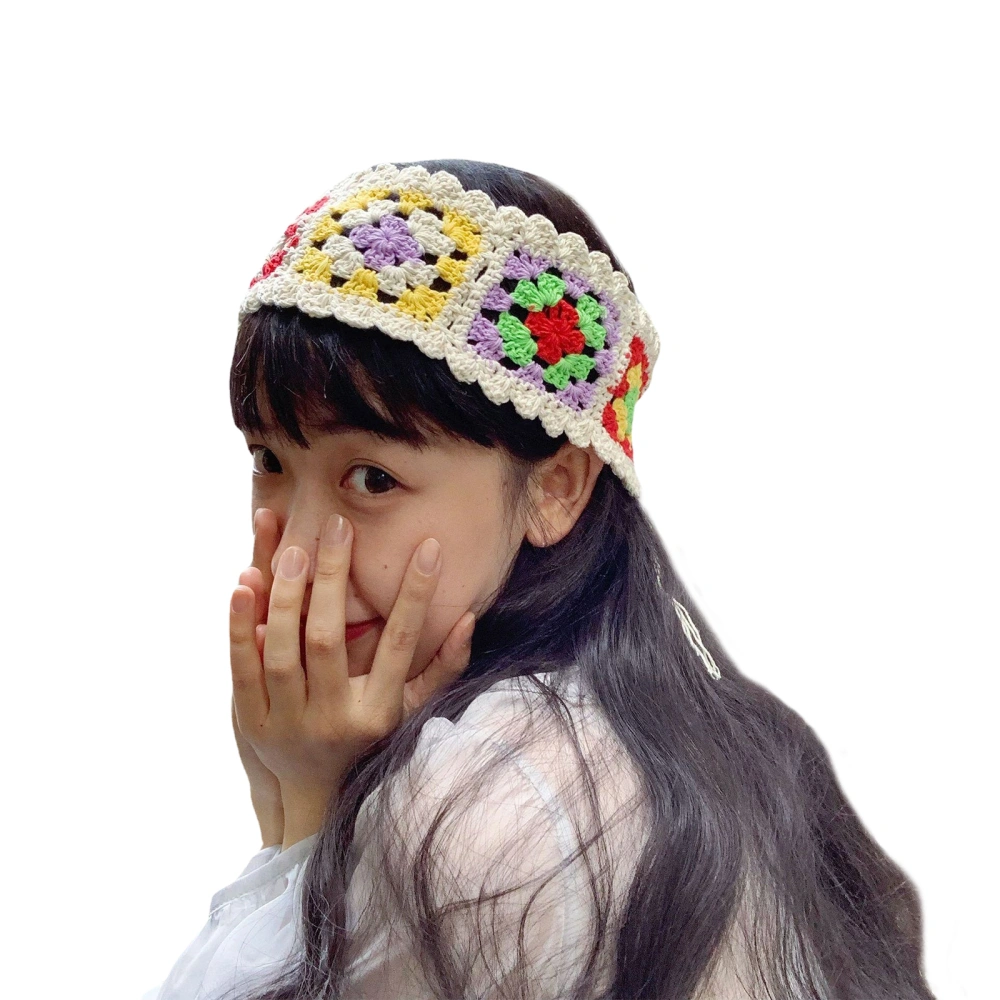 Hand Crocheted Headband, Floral Pattern Cutout Tie-Up Hair Band