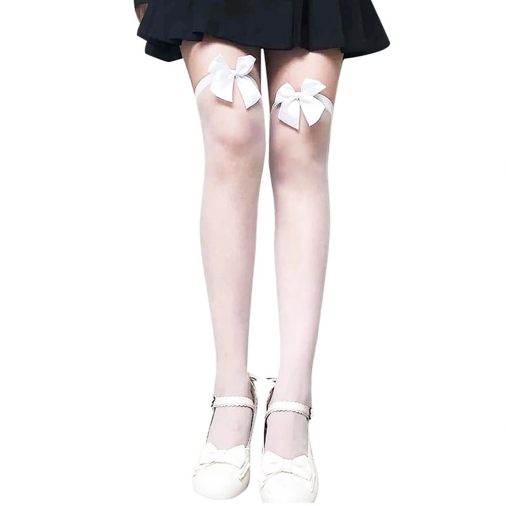 Women Bow Tights, Sexy Sheer Stockings Solid Color Over The Knee Socks