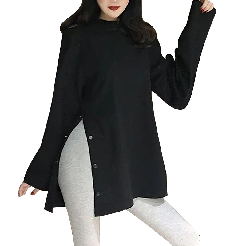 Women Loose Sweatshirt, Solid Color Long Sleeve Round Collar Tops