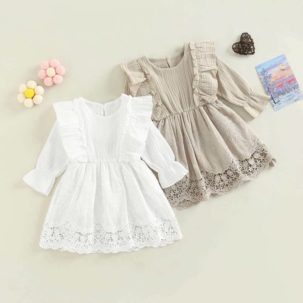 Infant Girl Spring Lace Dress, Solid Color Long Sleeve A-Line Dress