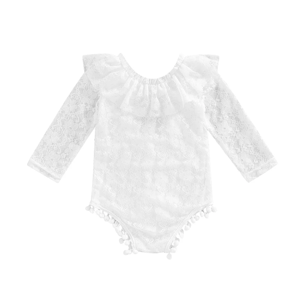 Baby Girls Romper, Long Sleeve Off-shoulder Ruffled Tasseled Bodysuit