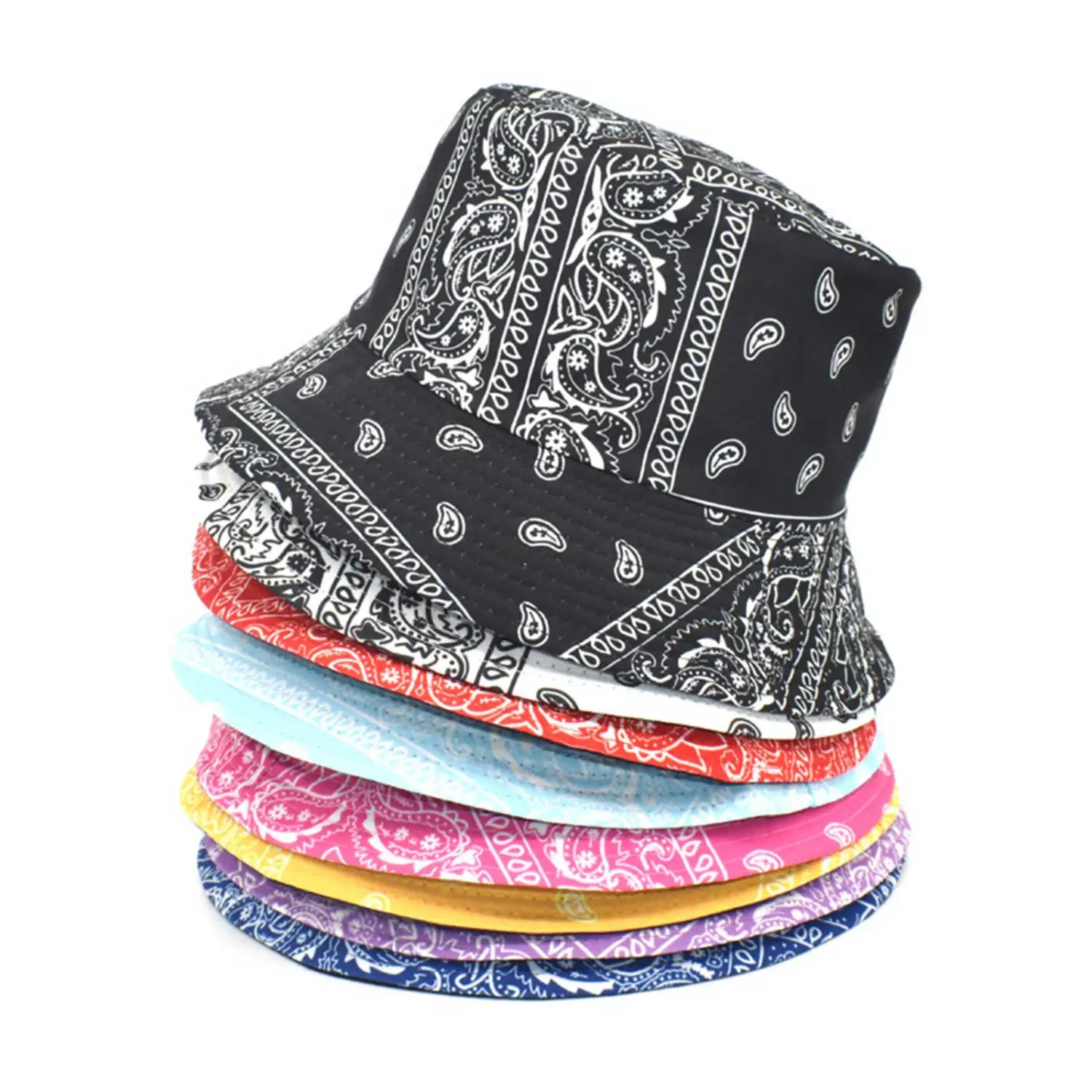 Women Men Paisley Bucket Hats, Reversible Wide Brim Fisherman Caps