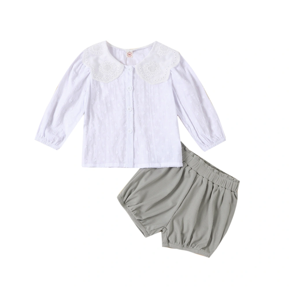 Girls 2 Piece Outfit Swiss Dot Button Long Sleeve Shirt and Shorts