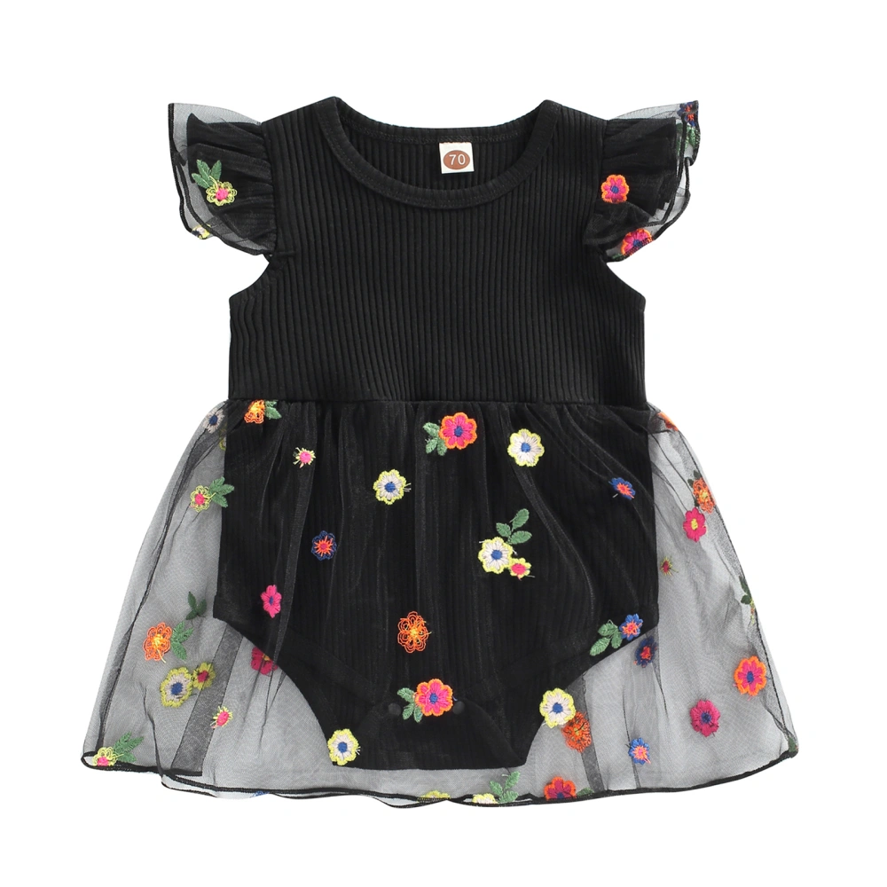 Baby Girls Floral Romper, Fly Sleeve Ribbed Knit Tutu Skirt Bodysuit