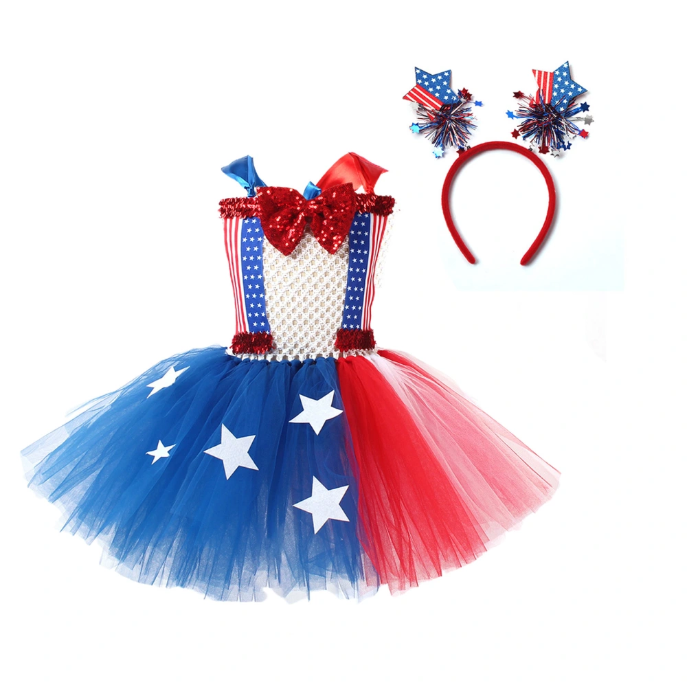 Girls Casual Dress, Color Contrast Star Tutu Dress with Hair Hoop