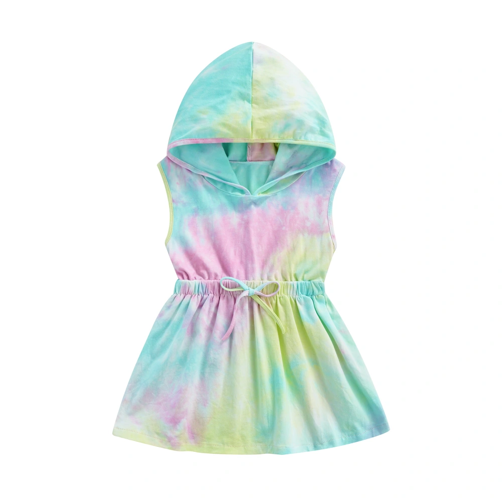 Girl's Hooded Dress, Tie-Dye Sleeveless Elastic Waist Blouson Dress