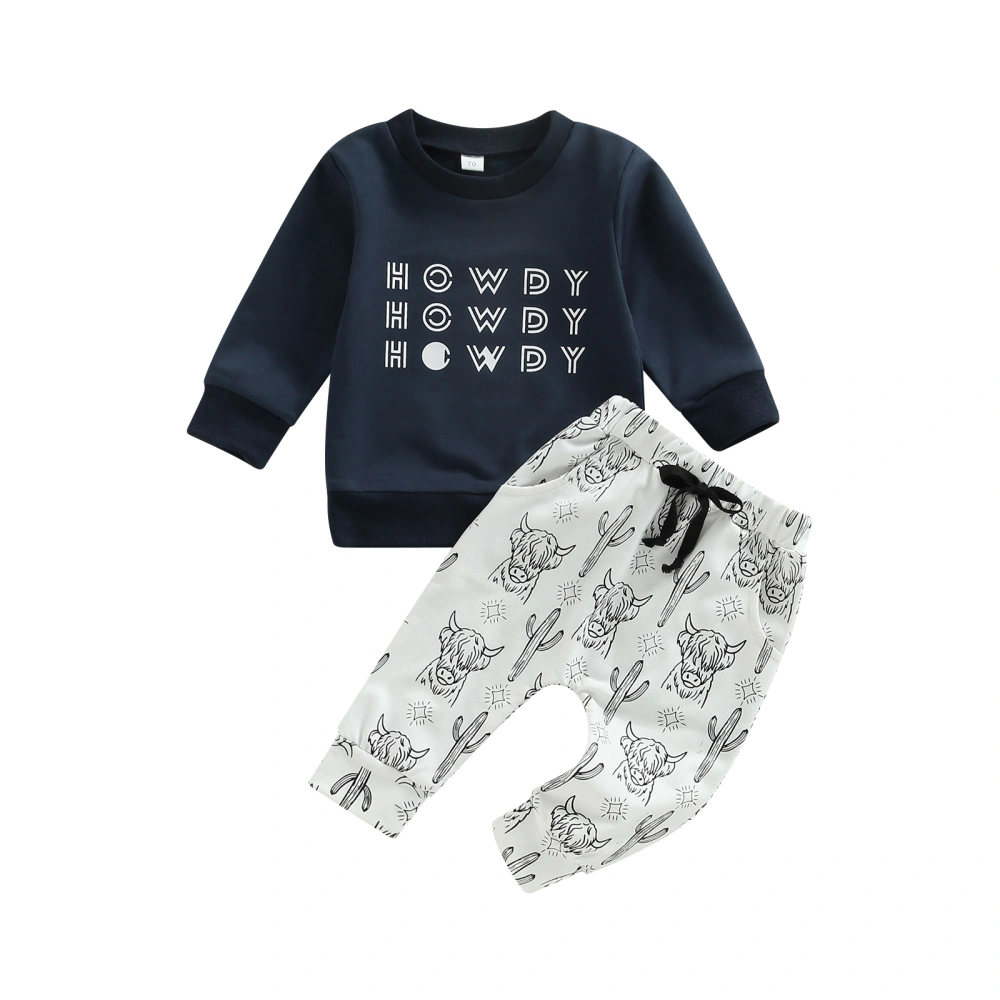 Boys Long Sleeve Letter Print Tops + Cactus Print Drawstring Pants