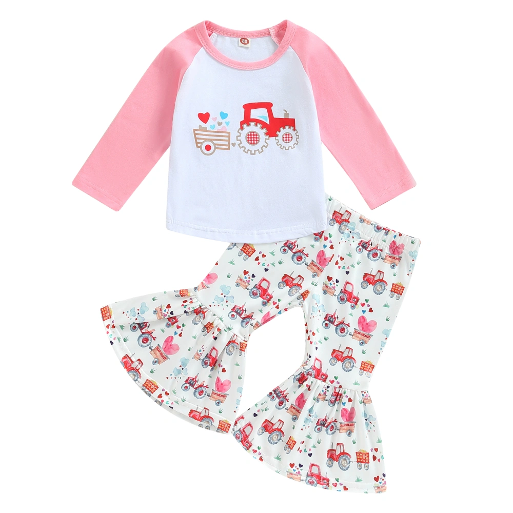 Valentine's Day Girls Clothes Heart Print T-Shirts and Flare Pants