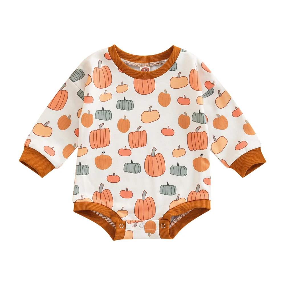 Baby Halloween Romper, Long Sleeve Cartoon Pumpkin Printed Playsuit