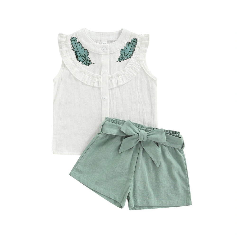 Girls Ruffed Shirt and Solid Color Wide-leg Shorts with Waistband