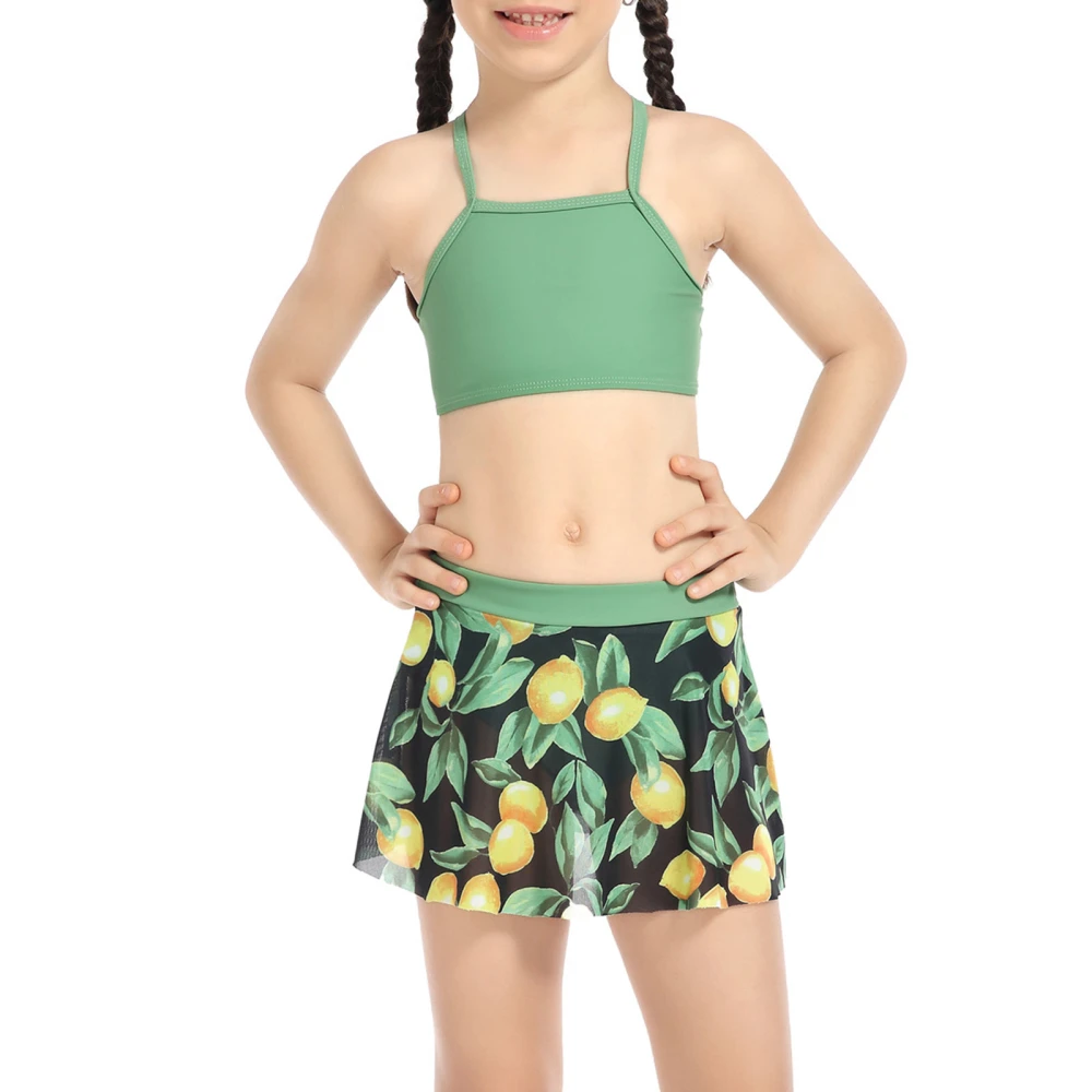 Mother Daughter Bikini Vest + Floral/Leaf/Lemon Print Skirt + Thong