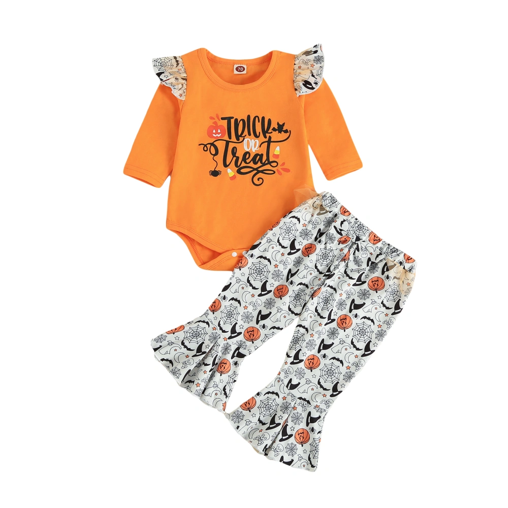 Baby Girls Halloween Outfits, Bodysuit + Flared Pants + Bow Headband