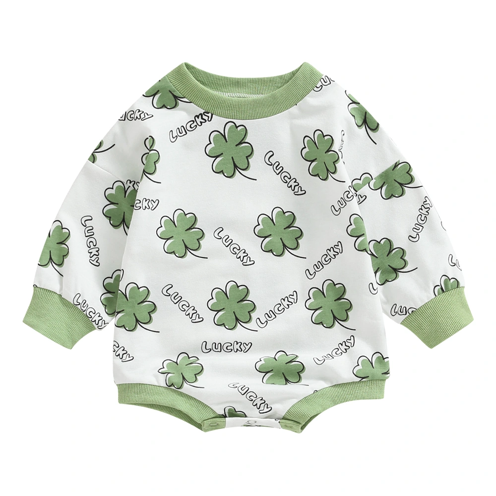 Baby Girls Autumn Long Sleeve O Neck Four Leaf Clover Print Playsuit