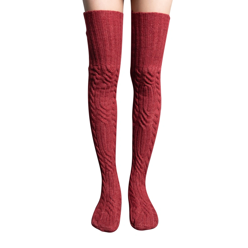 Female Thigh High Socks, Solid Color Jacquard Stocking Long Tube Socks