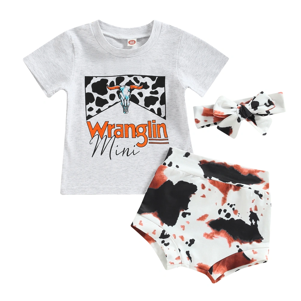 Baby Clothes Suits Letter Cow Head Print T-Shirts Shorts Headband