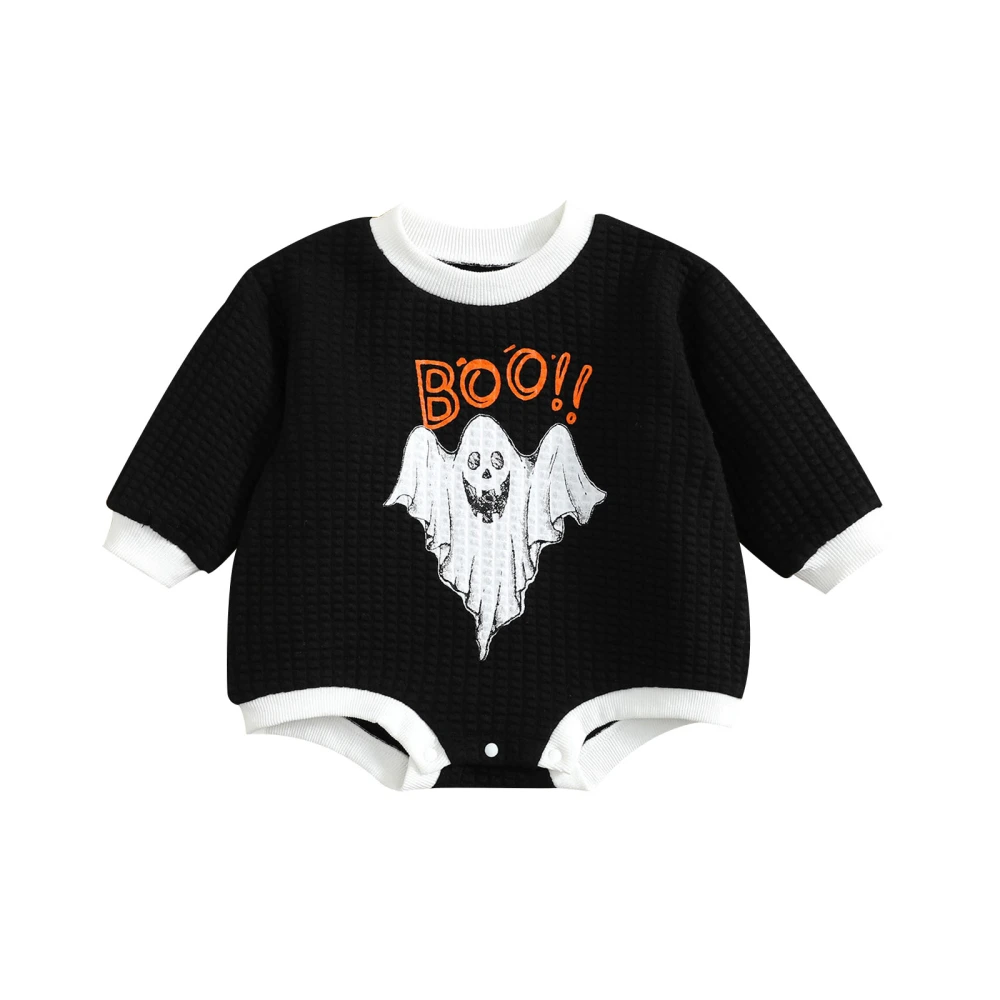 Baby Halloween Romper, Long Sleeve Round Neck Ghost Print Bodysuit