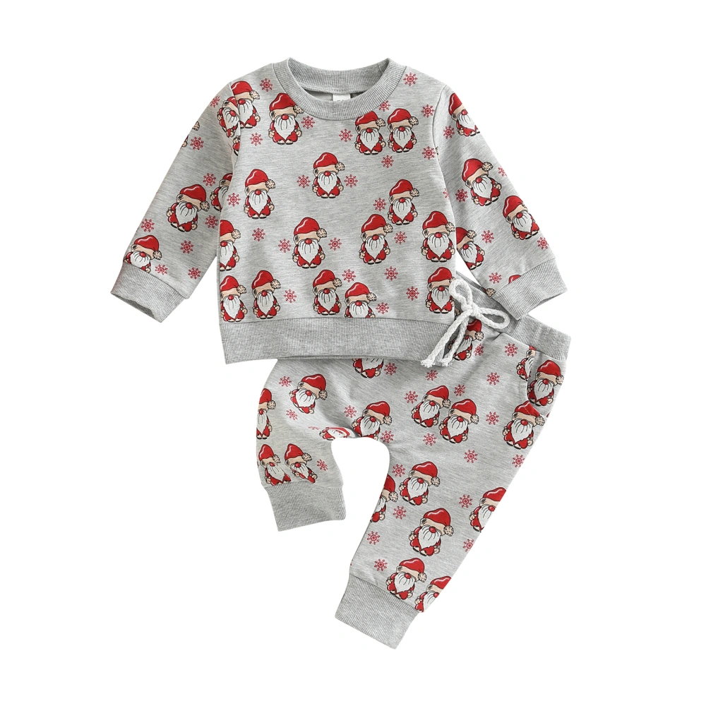 Girls Boys Long Sleeve Santa Claus Print Tops + Drawstring Pants