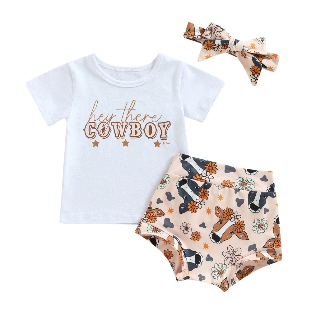 Baby Girls Clothes Set Letter Print T-Shirts Shorts Headband 3Pcs Set