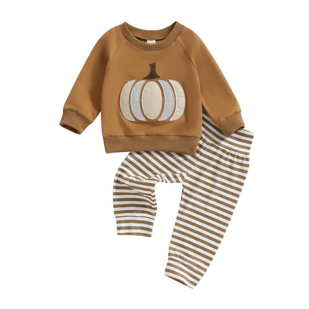 Baby 2 Piece Outfit Cute Pumpkin Print Sweatshirt and Striped Pants