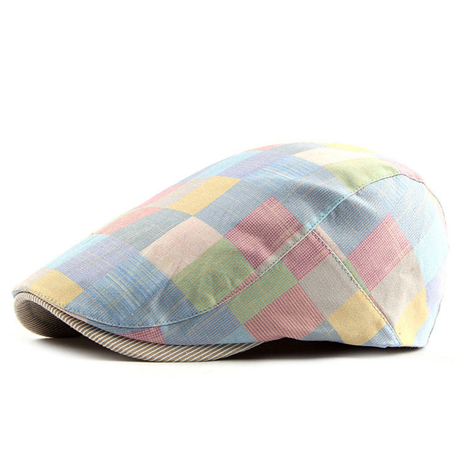 Women Beret with Adjustable Buckle, Sweatband Plaid Accessory